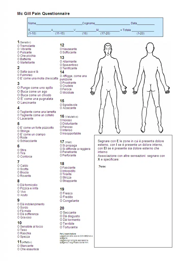 McGill Pain Questionnaire fisioscience