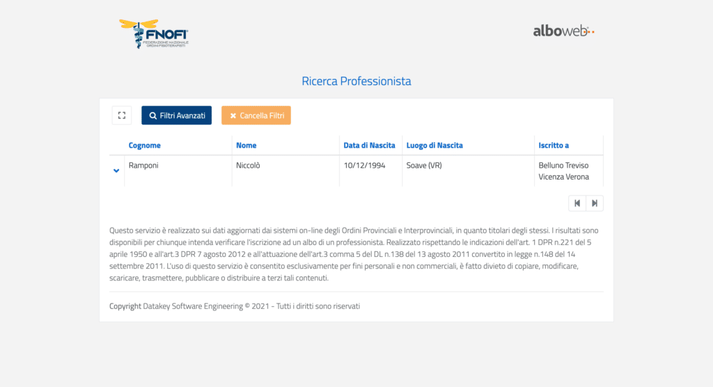 Ricerca iscritti albo fisioterapisti