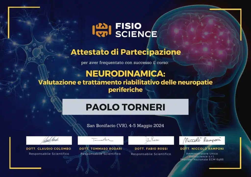 attestato neurodinamica fisioscience corso ecm fisioterapisti